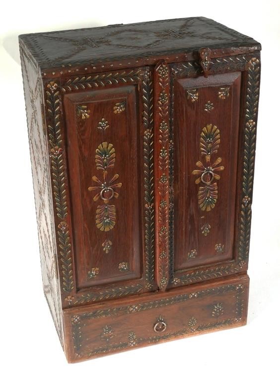 LARGE FOLK ART PAINTED WOOD CABINETLarge