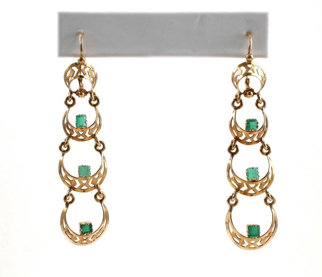 18K YELLOW GOLD EMERALD EARRINGSPair 36631d