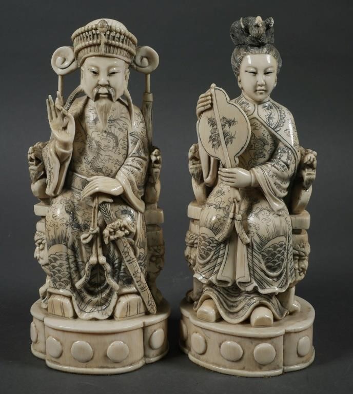 ANTIQUE IVORY KING & QUEEN CHESS PIECESTwo