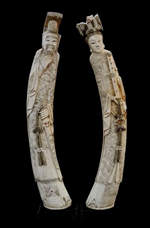 33" IVORY EMPEROR & EMPRESS CARVED