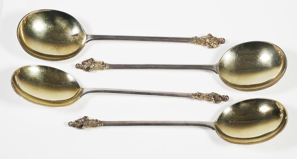 4 STERLING APOSTLE SPOONS 19TH 36638c