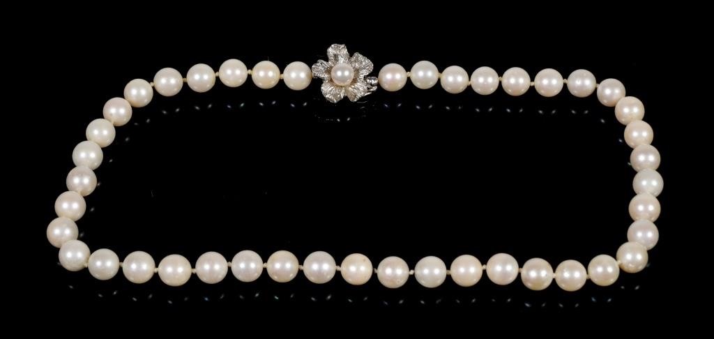 PEARL NECKLACE, 14K WHITE GOLD