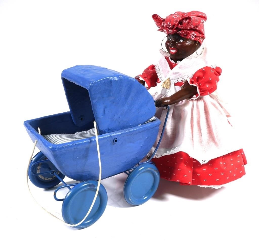 1940S MAMMY BABY CARRIAGE PULL TOYBlack