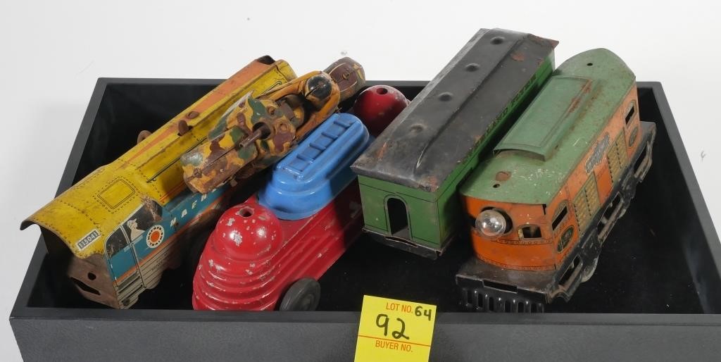 ANTIQUE TOY TRAIN AND VEHICLE LOT