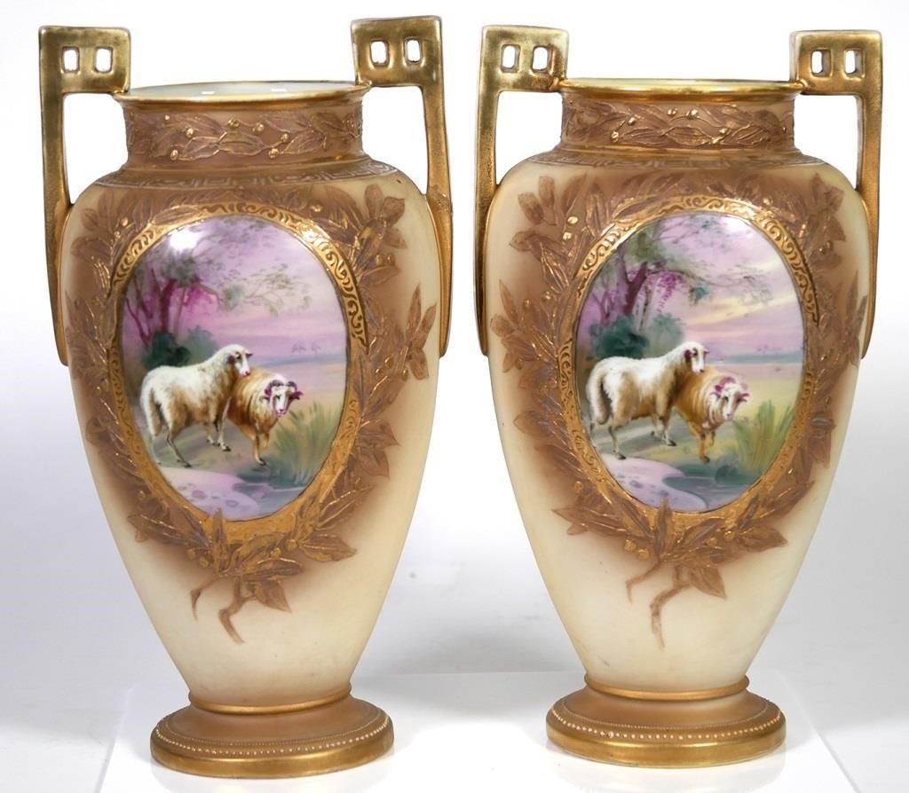 PAIR OF HAND PAINTED NIPPON URN