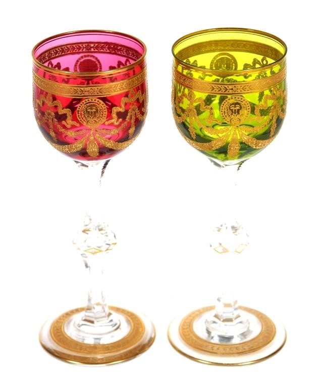(2) MOSER STYLE CUT GLASS WINE