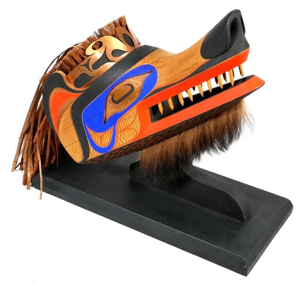 ART THOMPSON CARVED WOODEN WOLF 3664ac
