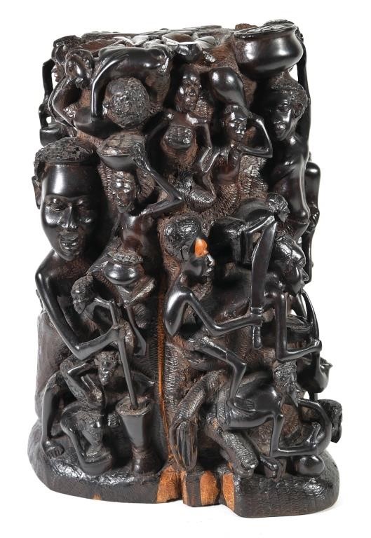 HEAVY AFRICAN CARVED WOOD TREE OF LIFEHeavy