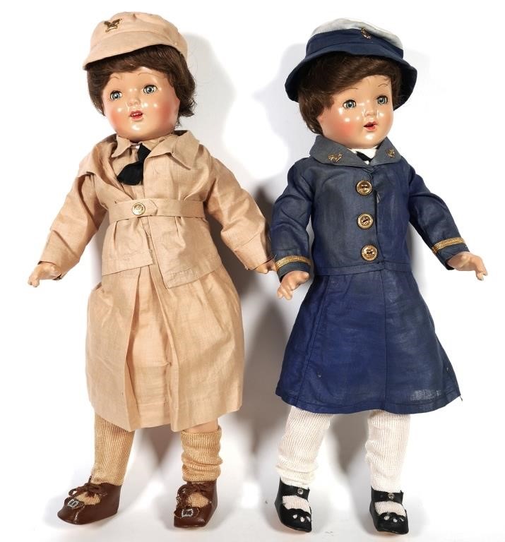  2 ANTIQUE MILITARY THEMED DOLLSTwo 3664c1