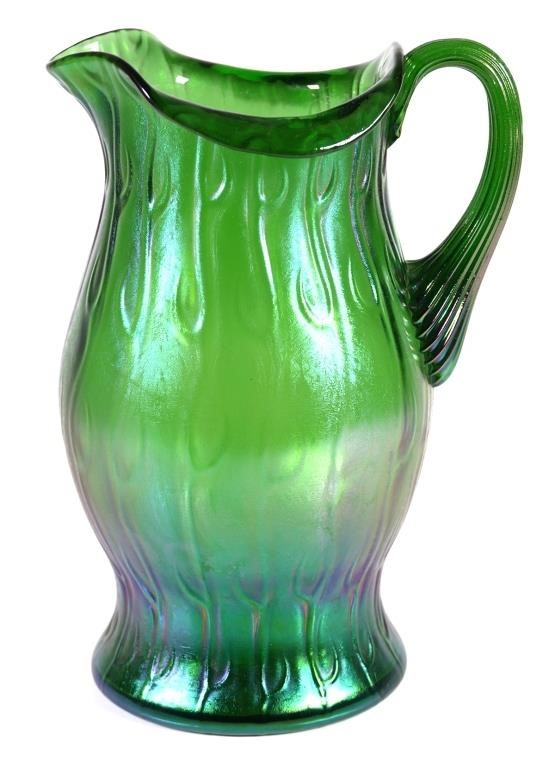 IRIDESCENT BLOWN GLASS PITCHER,