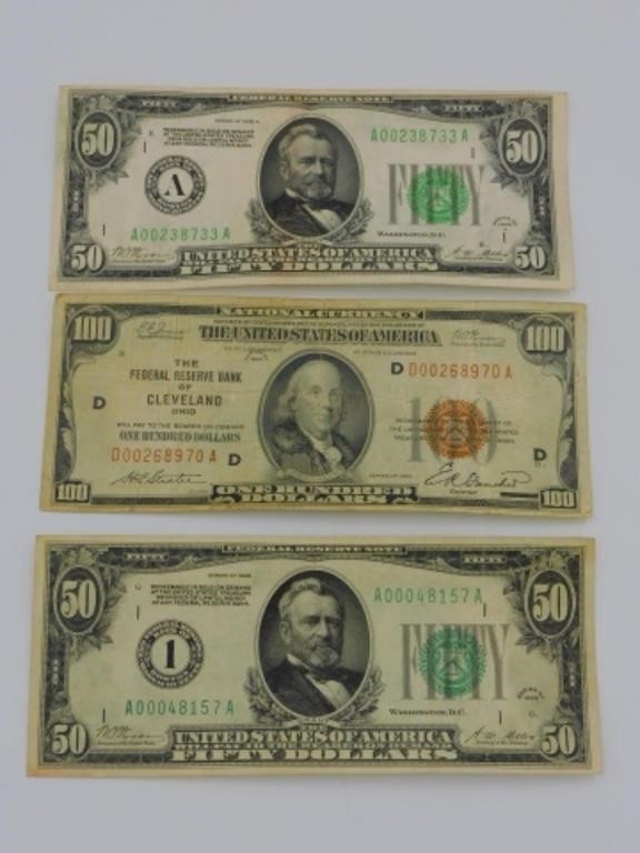 LOT OF (3) PIECES TO INCLUDE $100 NATIONALcurrency,