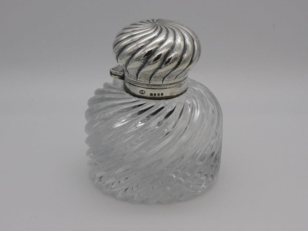 ENGLISH SILVER AND GLASS INKWELL,
