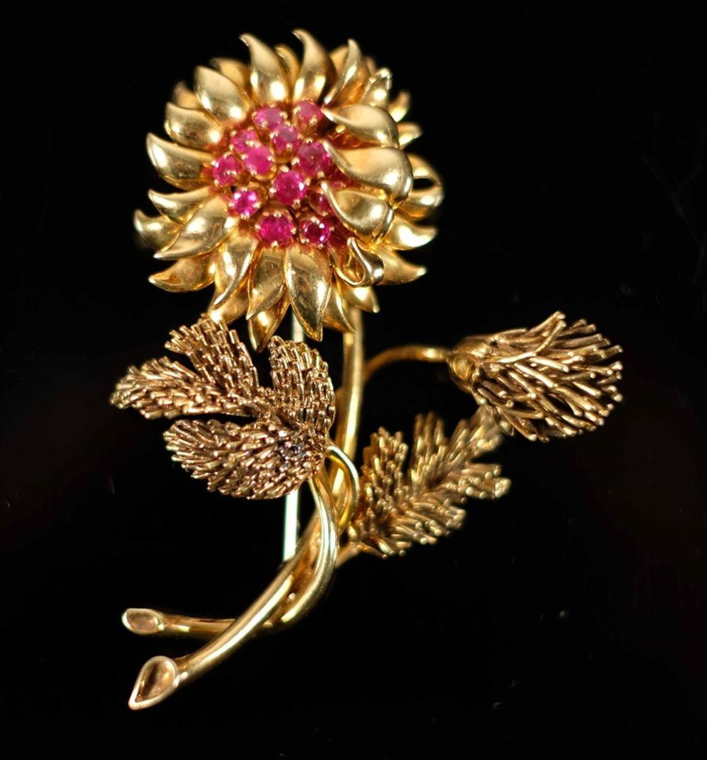 18K YG TIFFANY & CO. RUBY SUNFLOWER