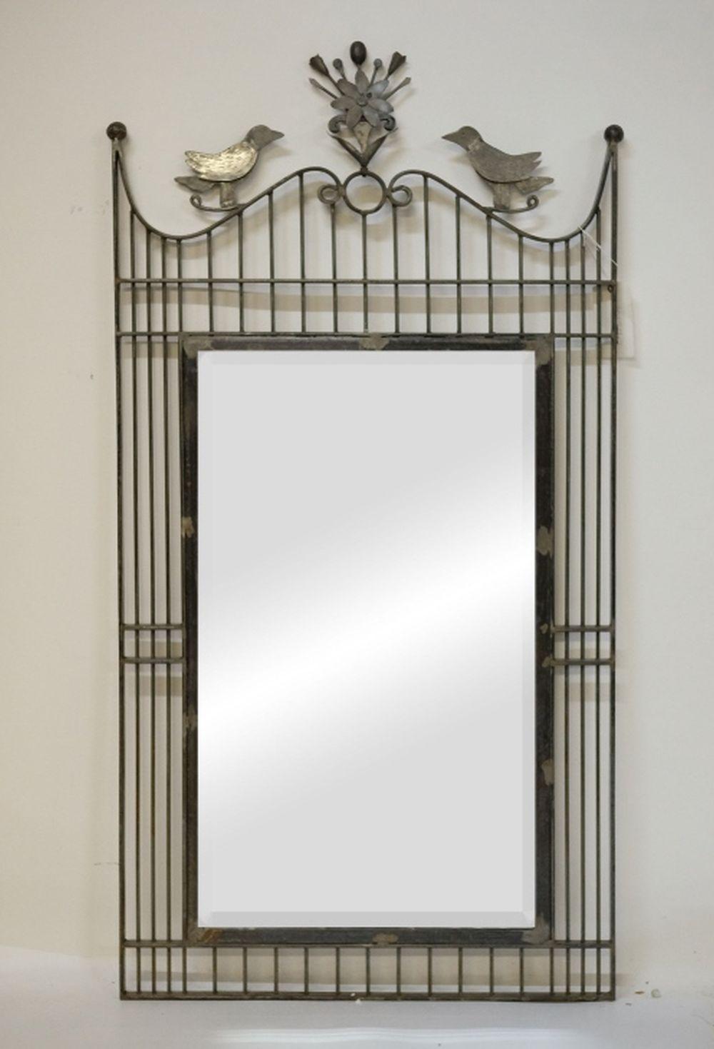 SILVERED WROUGHT IRON MIRROR WITH