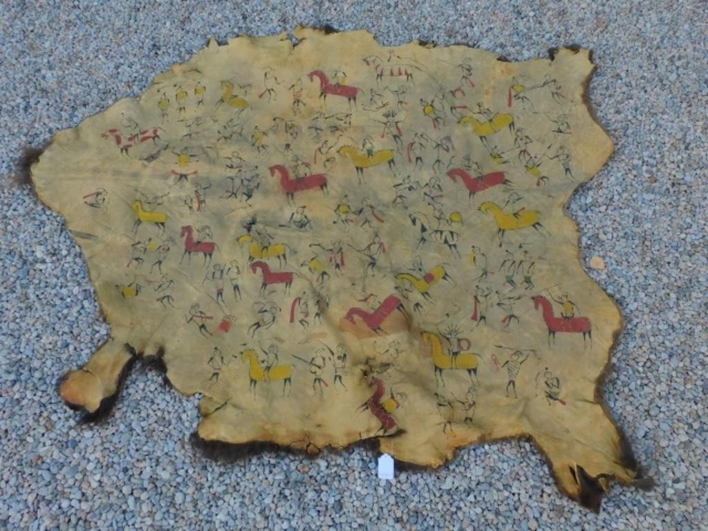 BUFFALO PAINTED HIDE, LATE 19TH C.Hand