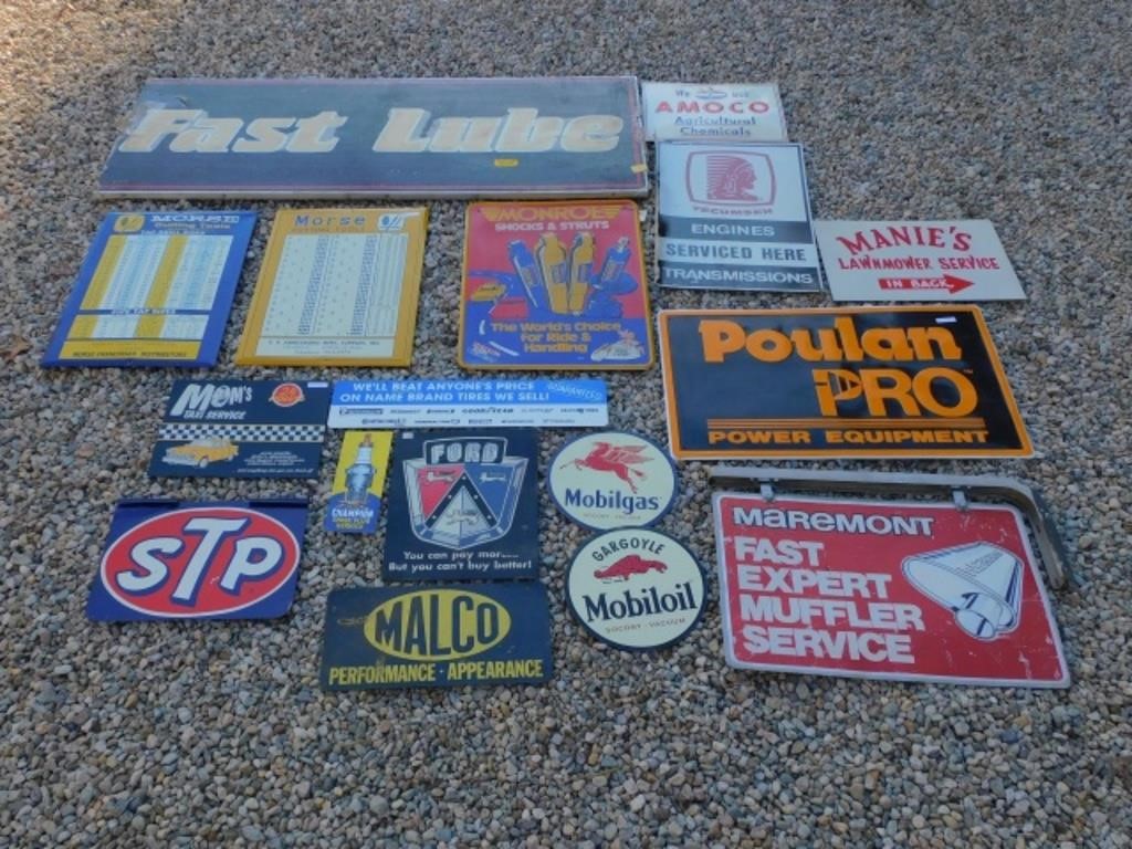 (17) VINTAGE AUTOMOTIVE AND TOOL SIGNS,