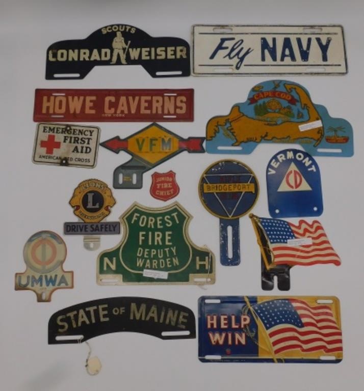 (14) VINTAGE LICENSE PLATE TOPPERS,