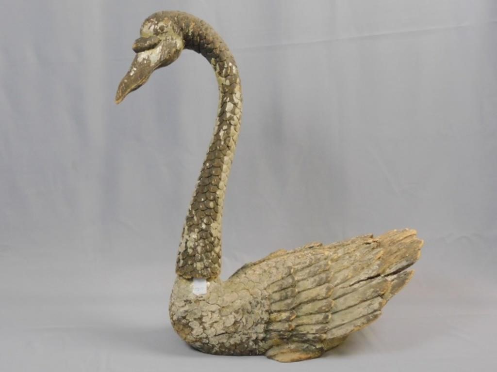 CARVED AND PAINTED WOODEN SWAN, LATE