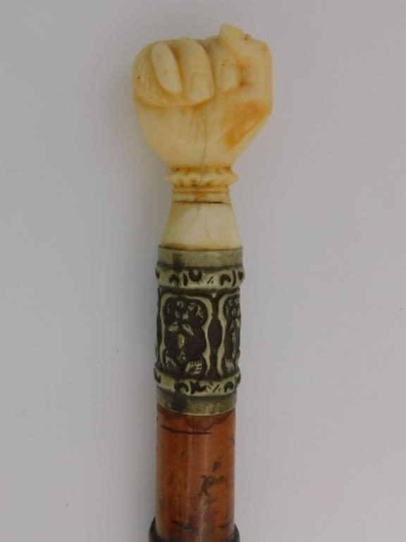 19TH C. SCRIMSHAW WALKING STICK,