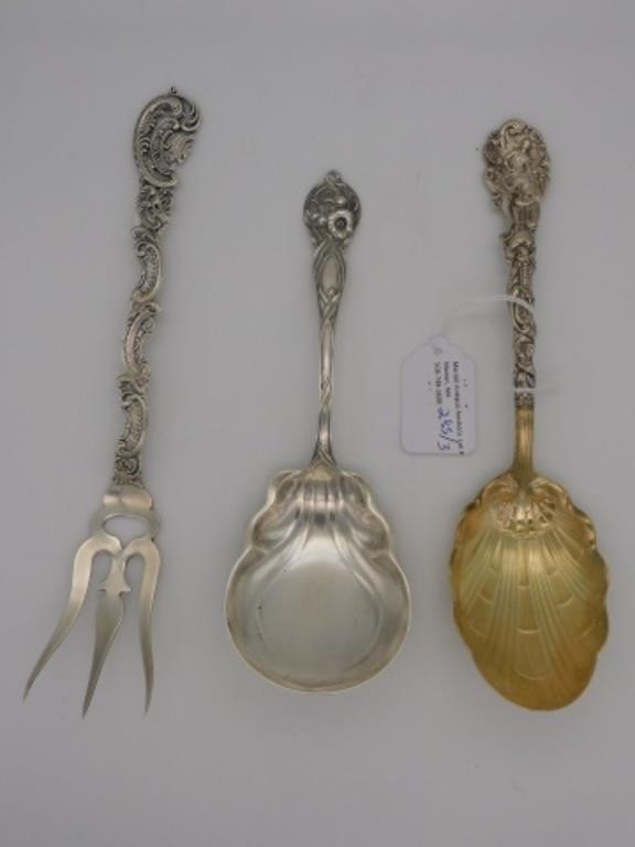  3 ORNATE STERLING SILVER SERVING 36666a