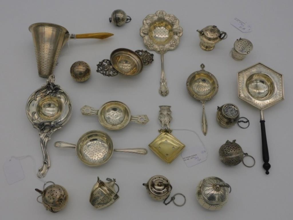  19 STERLING SILVER TEA STRAINERS 36667c