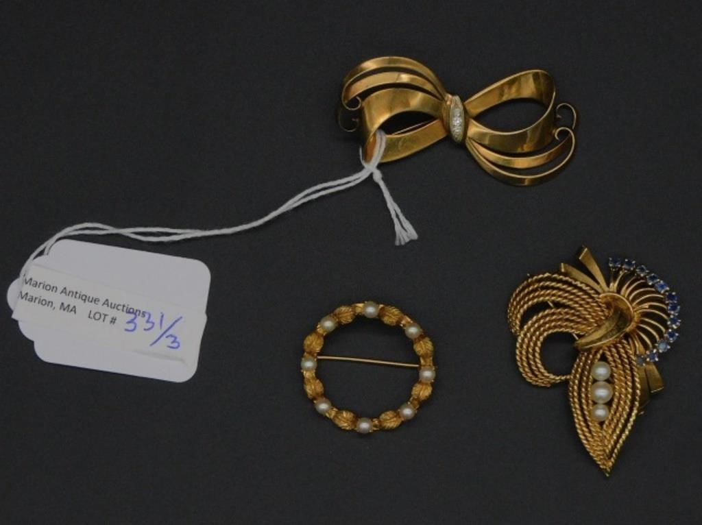 3 GOLD BROOCHES 14KT AND 10KT  366699