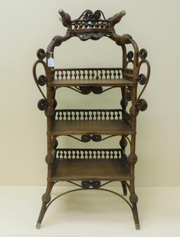 VICTORIAN WICKER ETAGERE WITH OAK 3666cb