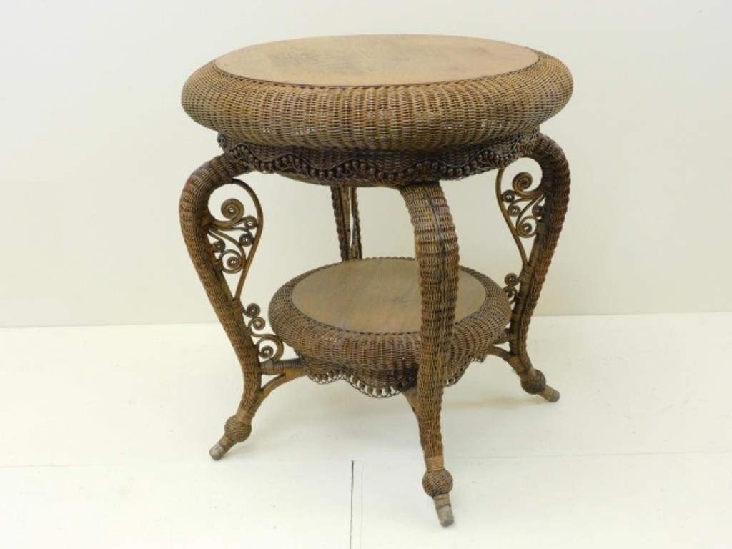 VICTORIAN WICKER TABLE, CA. 1905,