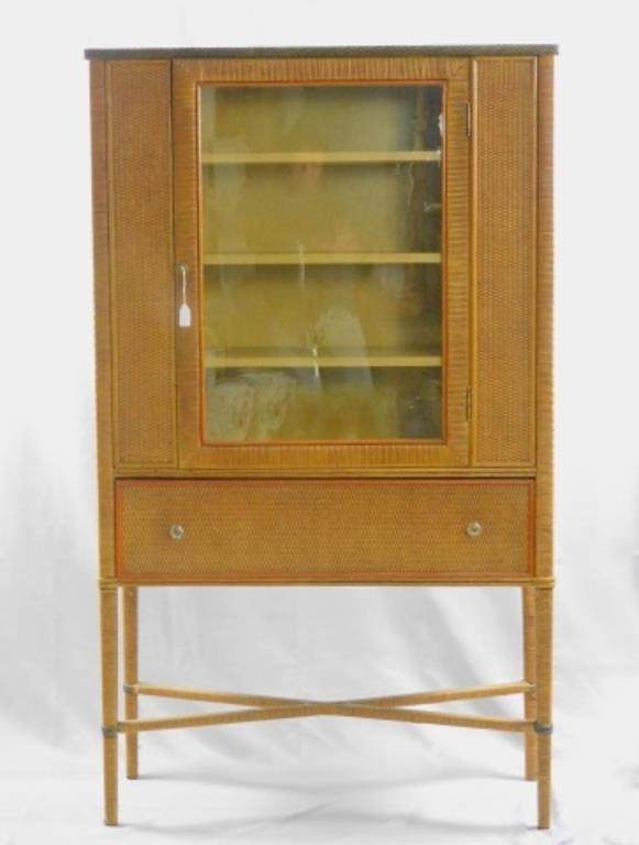 ART DECO WICKER CHINA CABINET, CA. 1920.Rectangular