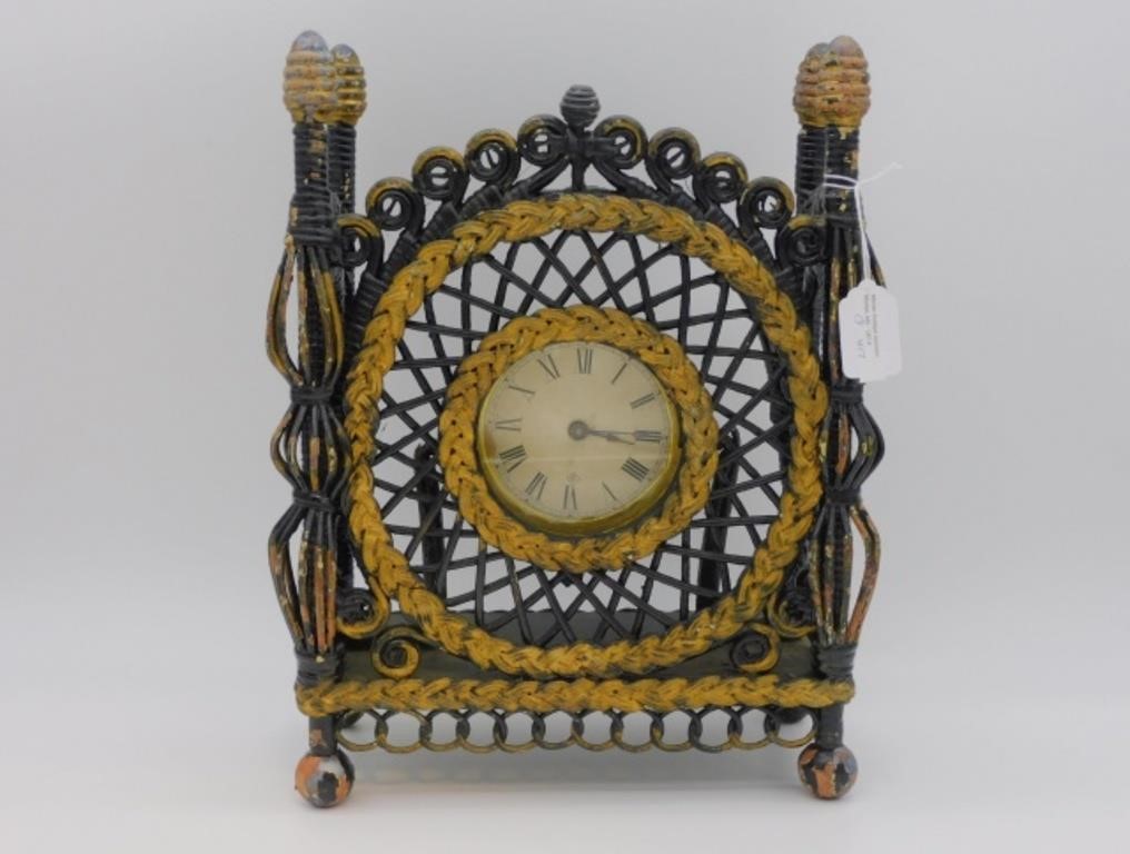 RARE VICTORIAN WICKER SHELF CLOCK  366725