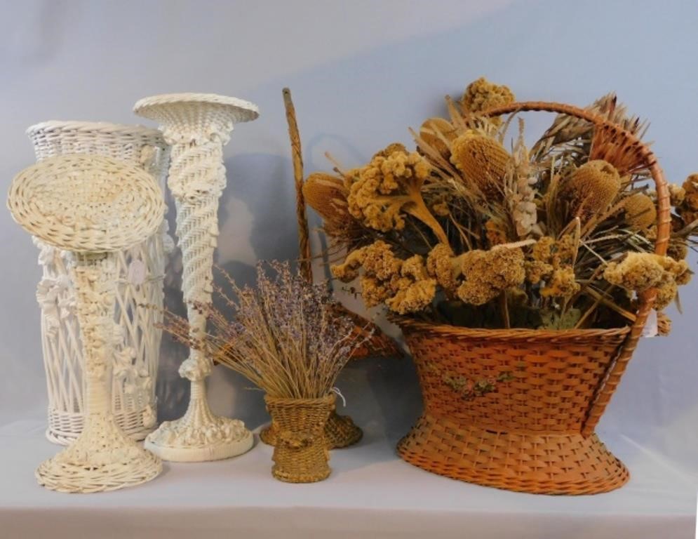 (6) WICKER PIECES WITH APPLIED GESSO