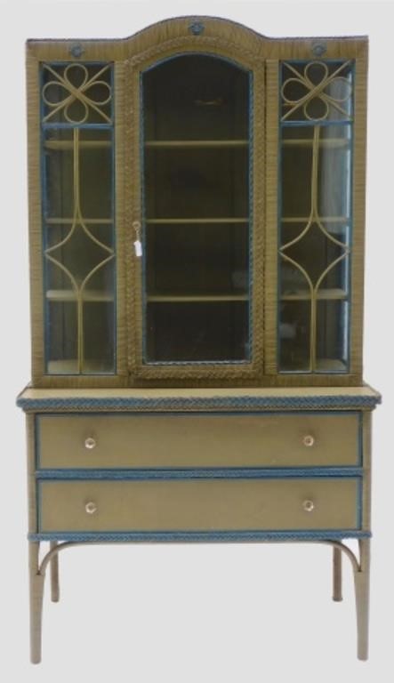 RARE ART DECO WICKER CHINA CABINET  366760