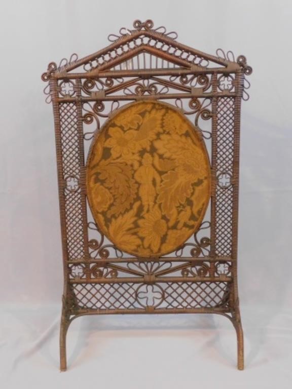 VICTORIAN WICKER FIRE SCREEN, CA.