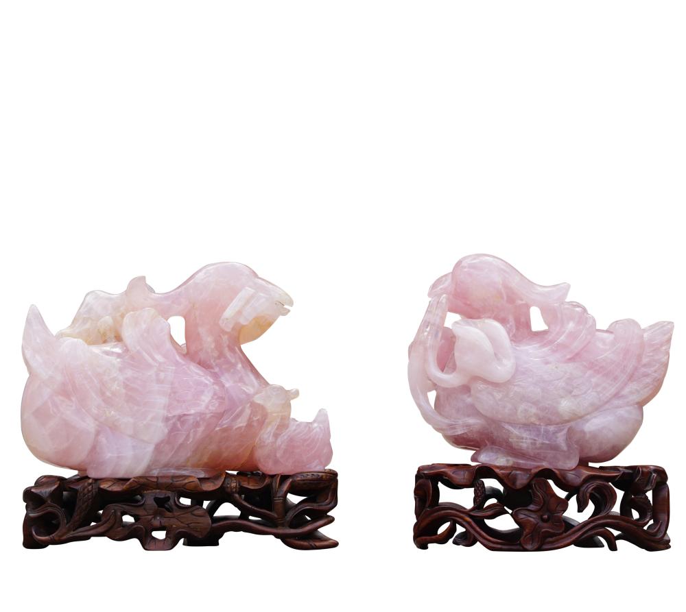 MATCHED PAIR OF ANTIQUE ROSE QUARTZ 36681a