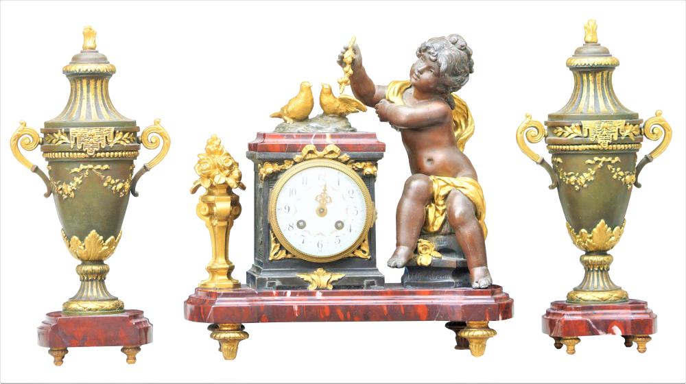 ANTIQUE 3 PIECE ROUGE MARBLE PUTTI 36685a