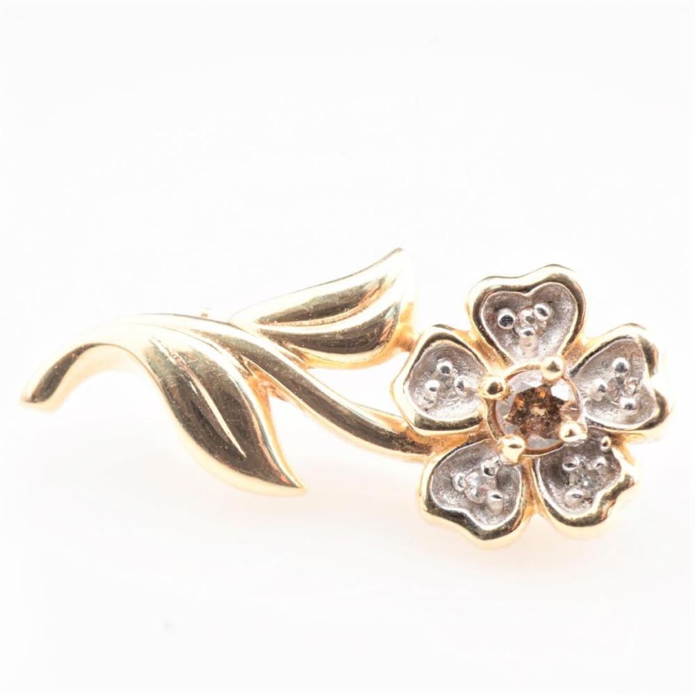 14K YG COGNAC DIAMOND FLOWER BROOCH14k 36688b