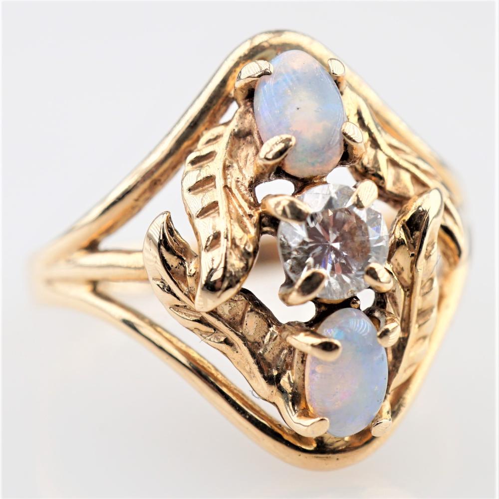 OPAL AND WHITE DIAMOND RING SZ