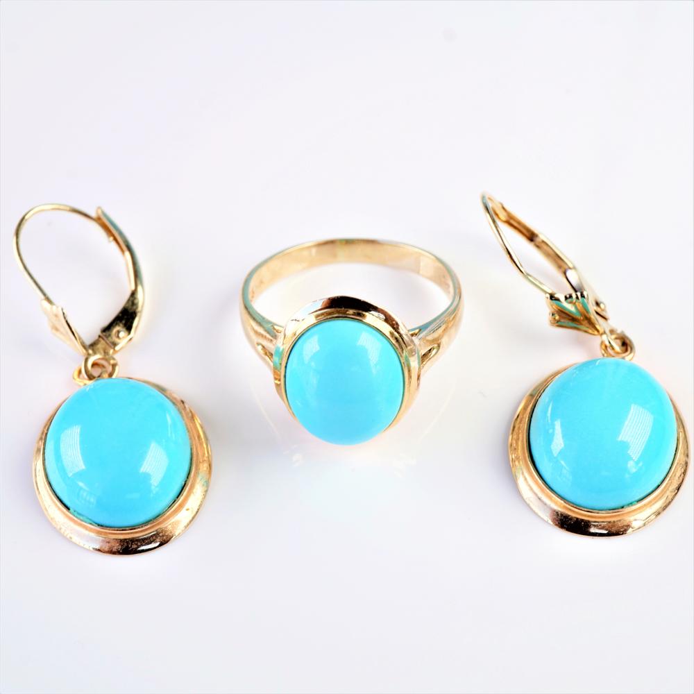 14K YG TURQUOISE FRENCH BACK EARRINGS14k 3668b7