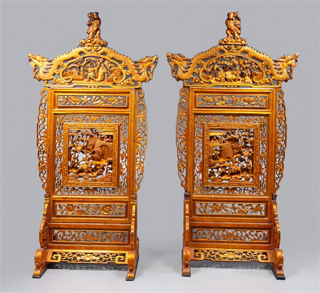 Pair of gilt carved Chinese openwork