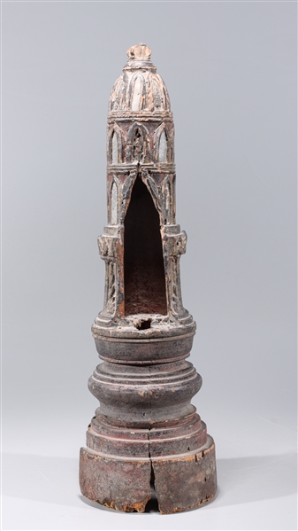 Antique wooden tower shaped reliquary 3668e3