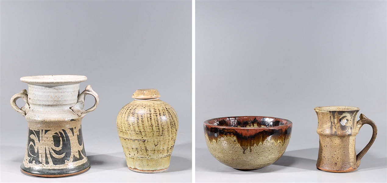 Group of four various stoneware ceramics