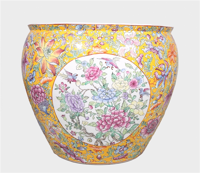 Chinese ceramic famille jaune fishbowl;