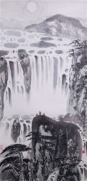 Vintage Chinese scroll, waterfall