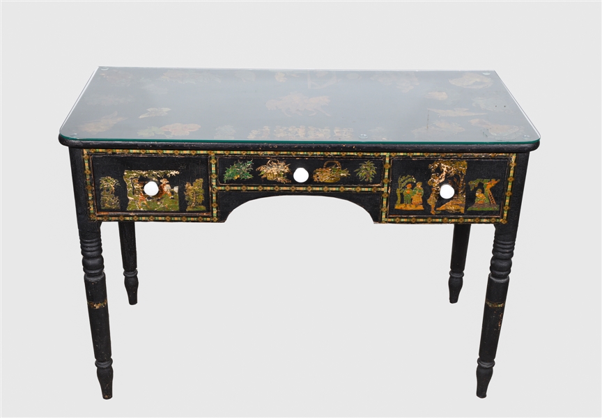 Antique black decoupage desk with 366962