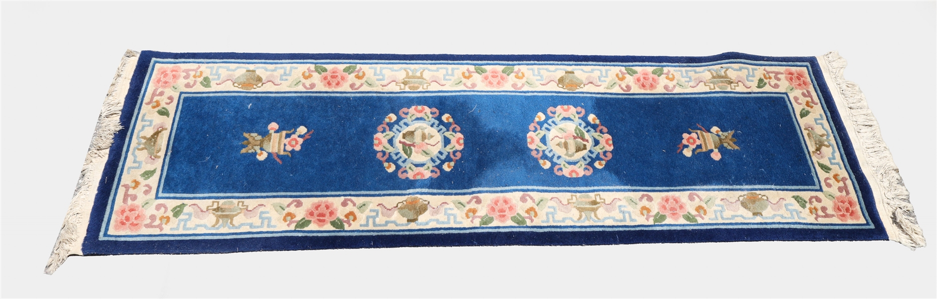 Vintage Chinese blue wool area