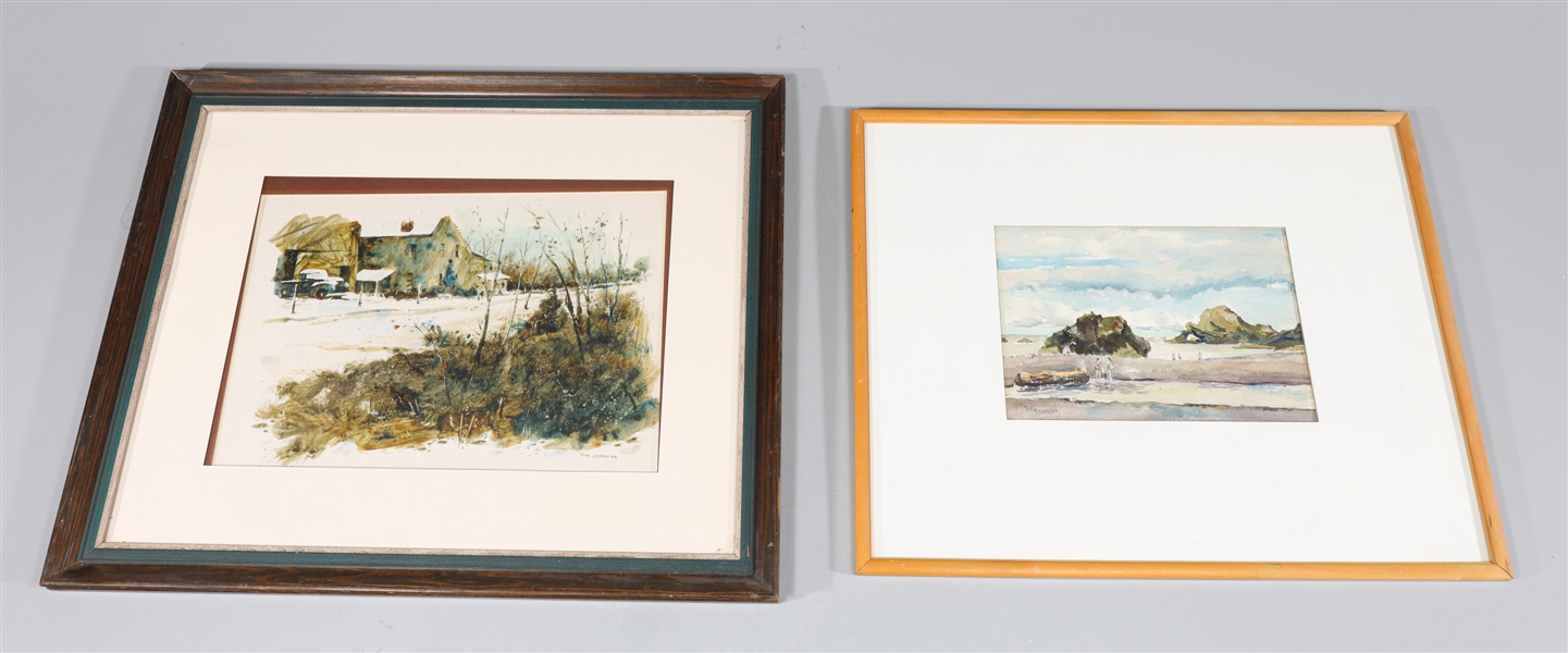 Group of two vintage American watercolor