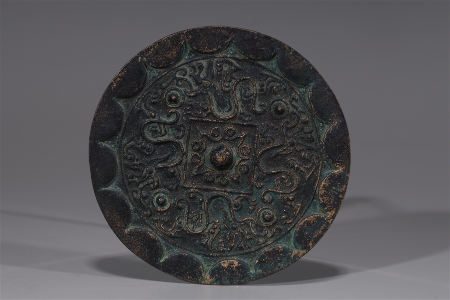 Korean bronze mirror with elaborate 366a45