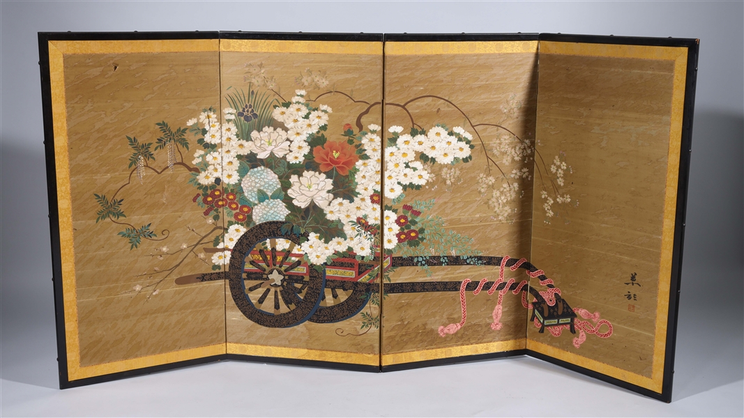 Japanese painted four panel screen 366a48