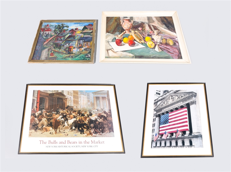 Group of four vintage artworks, including;