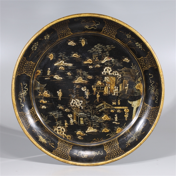 Chinese gilt lacquer wood charger